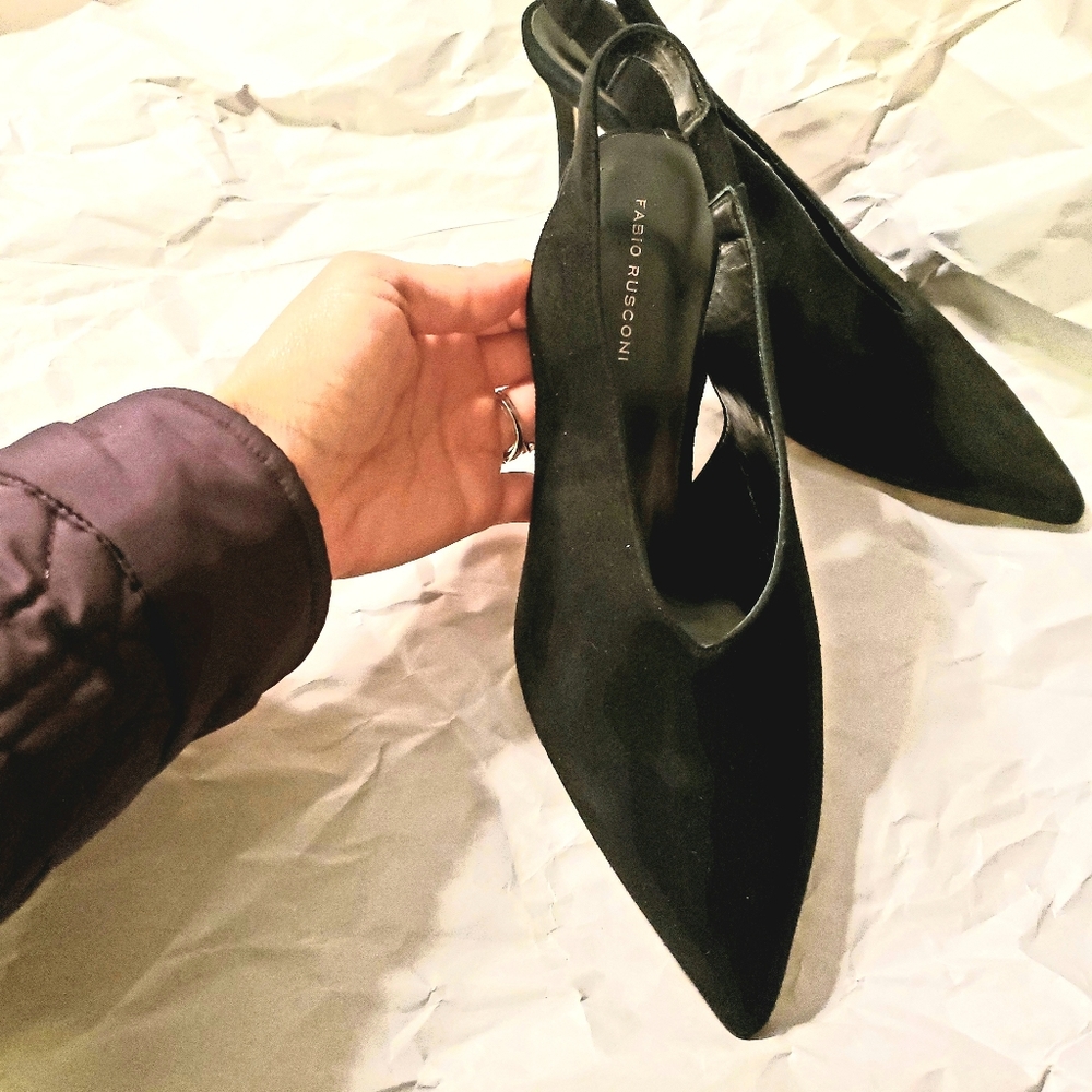 Fabio Rusconi Black Suede Leather Slingback Heels
